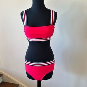 SHEIN red w/red/white/blue elastic trim/straps 2-piece swimsuit. Medium. NWOT